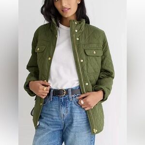J.Crew Downtown Field Jacket Quilted Olive Green Small